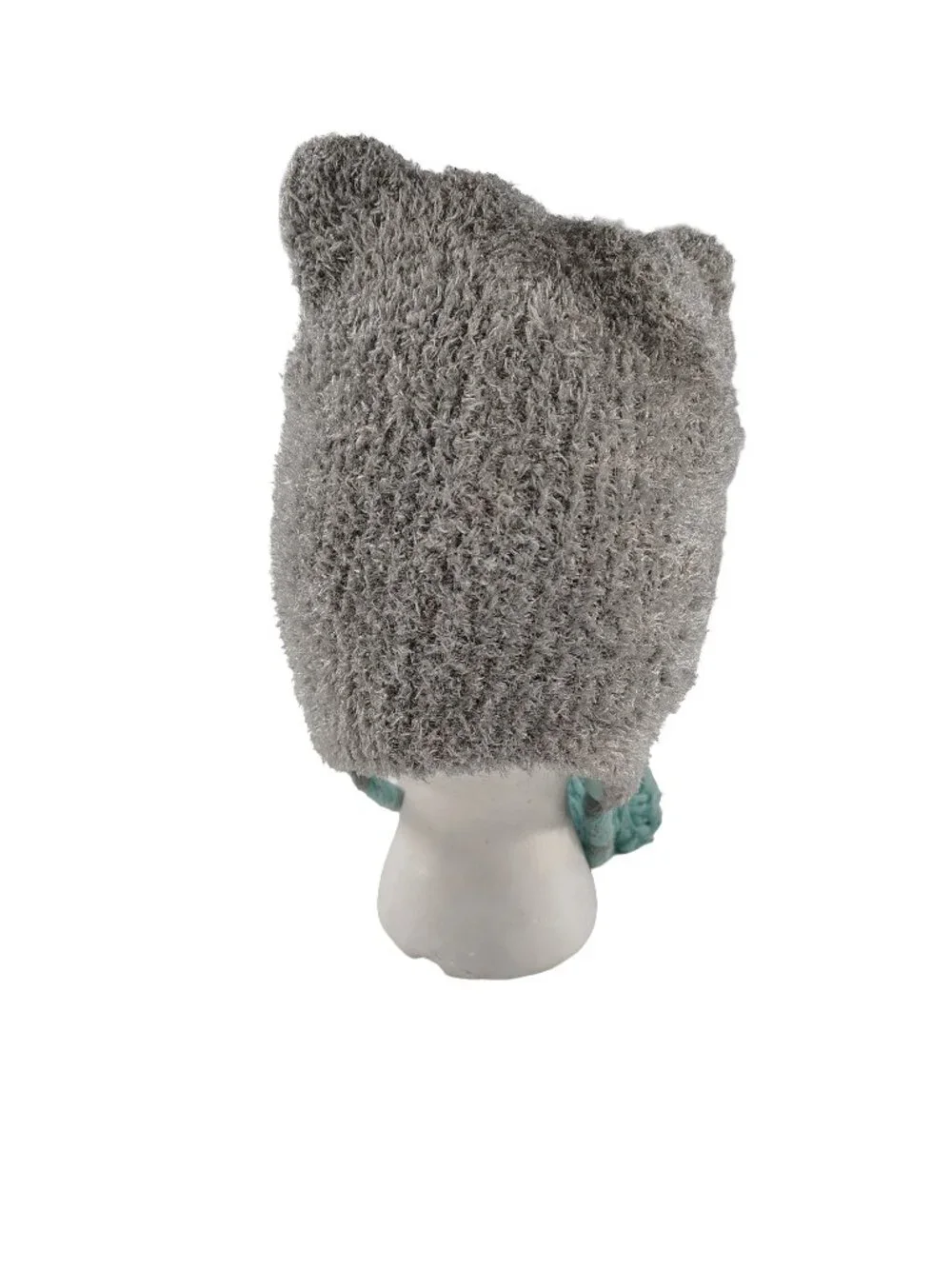 Girl's Mint Green & Gray Kitty-Cat Themed Winter Beanie